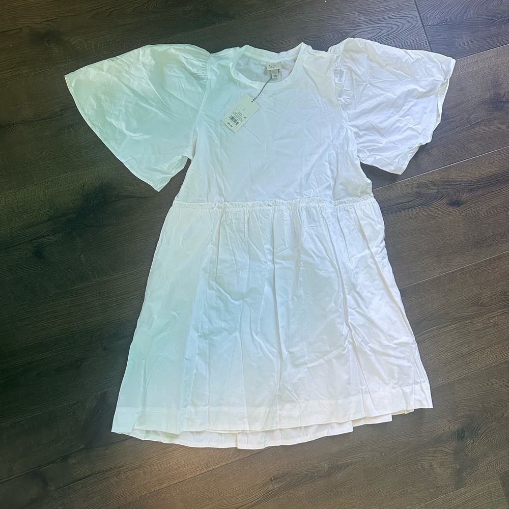 A New Day White Flutter Sleeve Tiered Dress | Size Large | NWT
